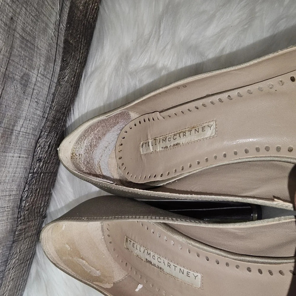 Stella McCartney Taupe Silk Wooden Heel Platform Pumps EU 38 - Picture 10 of 16